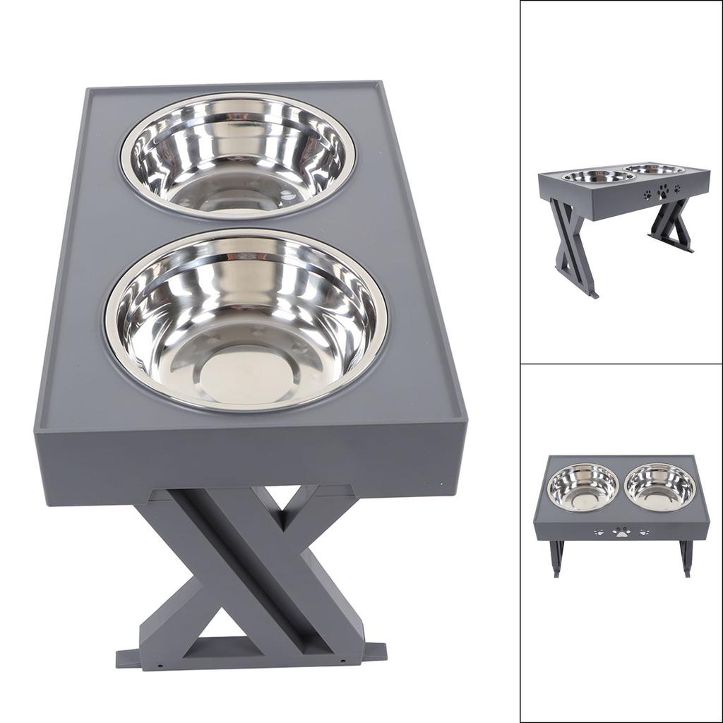 Elevated Dog Bowls Prevent Slip 3 Heights Adjustable Raised Dog Bowl with 2 Stainless Steel Dog