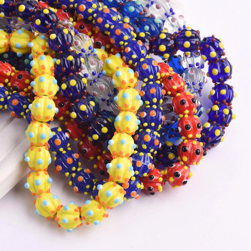 10pcs 12mm Round Pumpkin Shape Spots Handmade Lampwork Glass Charm Loose Beads for Jewelry Making Accessories DIY Crafts Findings