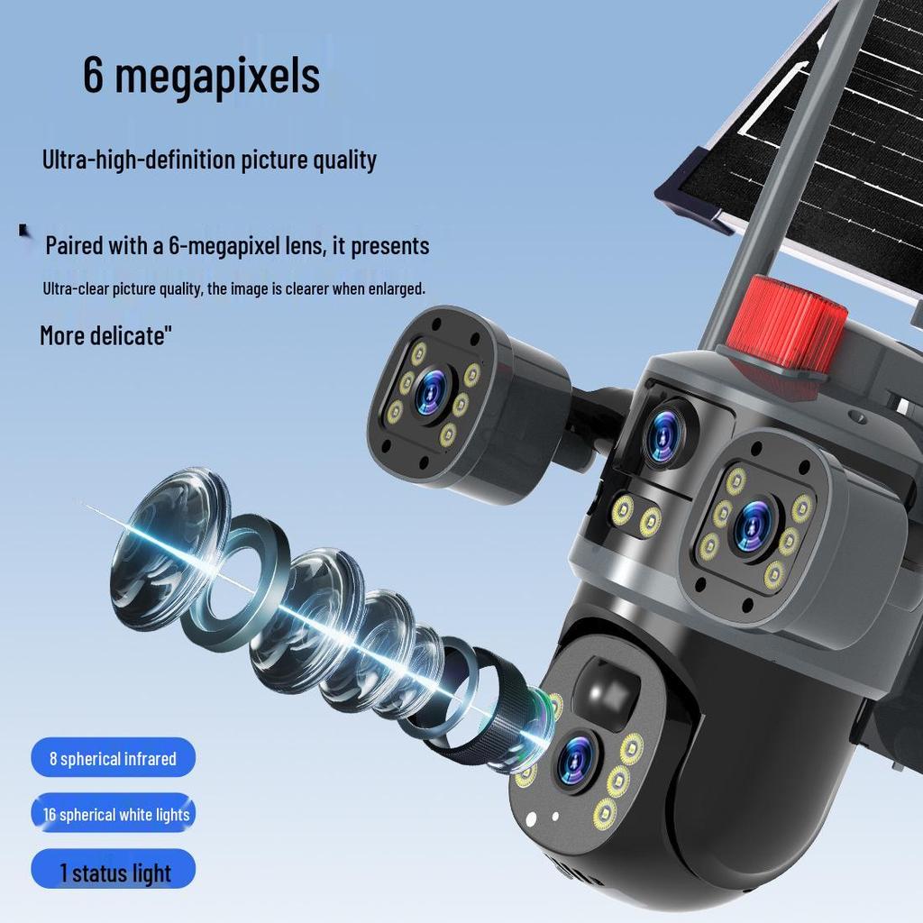 Triple-Lens Solar Surveillance Camera with Remote Two-Way Intercom and HD Mobile Phone Connectivity for Outdoor Use