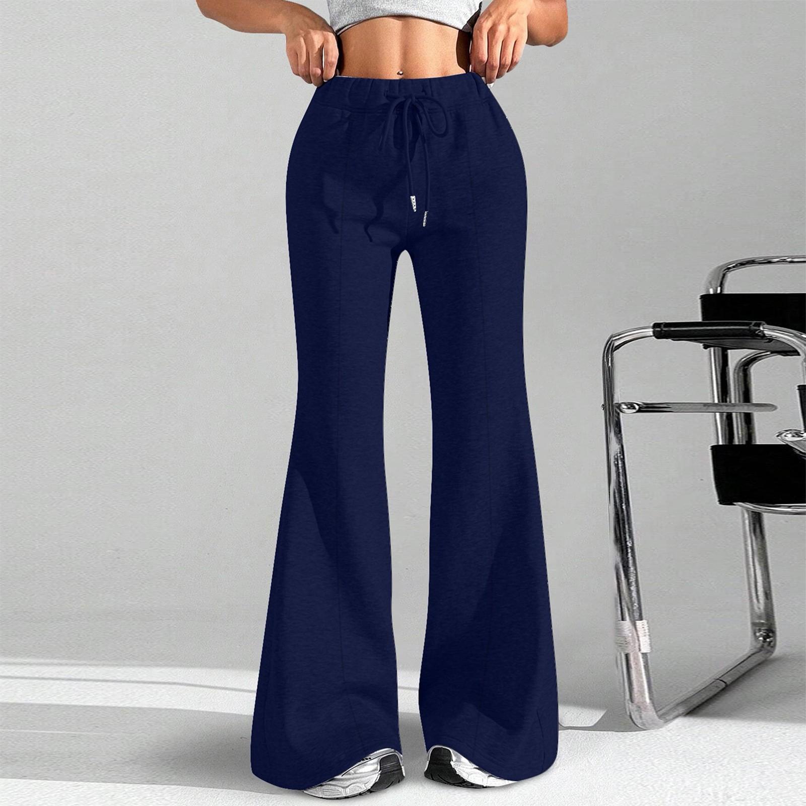 

Ladies Fashion Loose Draw String Waist Solid Color Cargo Pants Leisure Flares XXXL Темно-синій