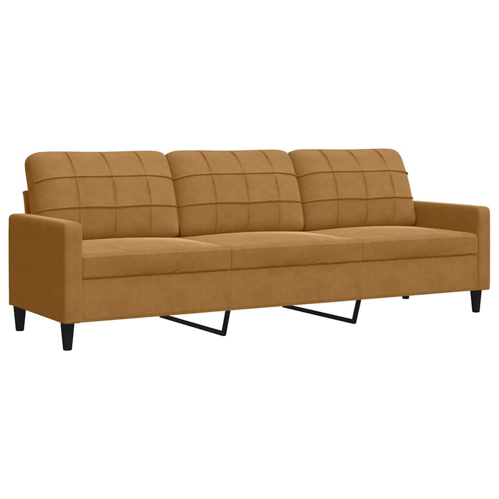 3 Piece Sofa Set with Cushions and Neck Rolls Brown Velvet