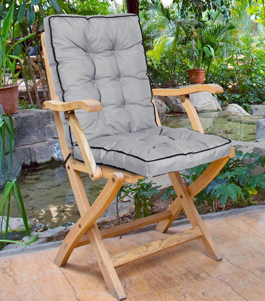 Garden Chair Cushion, Waterproof, Tied with Strings, High Side and Piping, 50x50x80 Cm