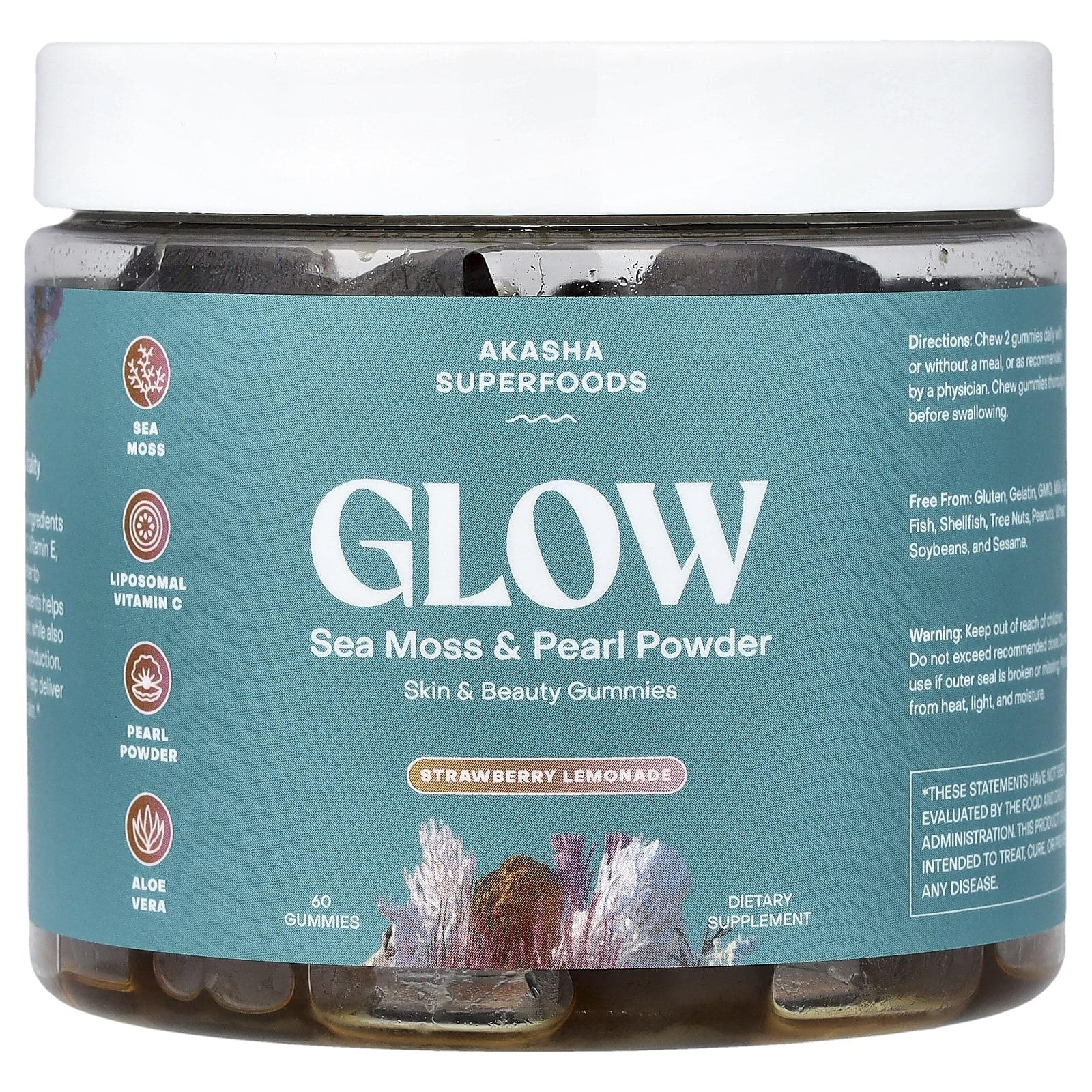 

Akasha Superfoods, Glow, Sea Moss & Pearl Powder, Strawberry Lemonade Flavor, 60 Gummies