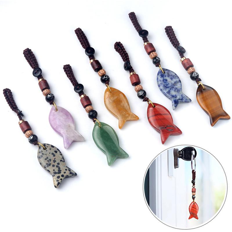1PC Handmade Fish Keychain Boho Style Keychain Natural Crystal Agate Jewelry Crystal Keychain 38x20mm