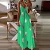 All-Season Chic Feather Print Maxi Dress Casual V-Neck Comfort Stretch Easy Care