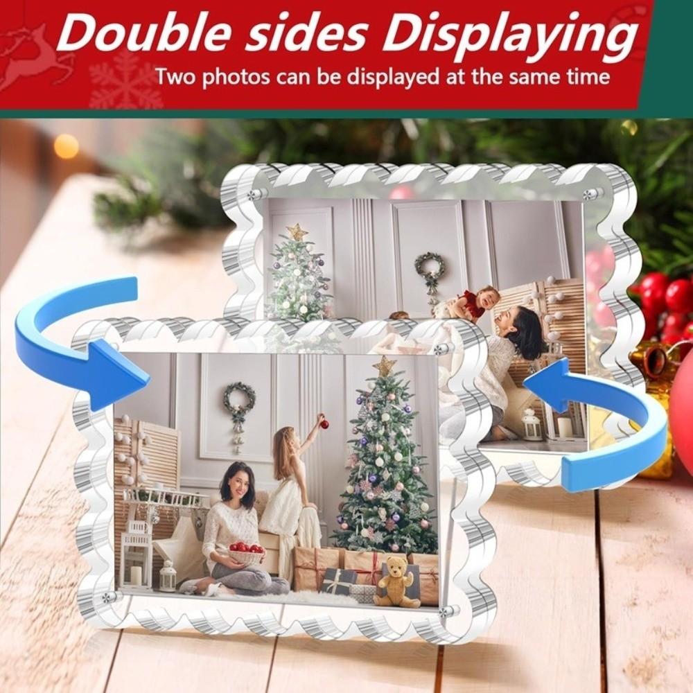 Sleek Scalloped Design Magnetic Photo Frame Transparent Thicken Acrylic Photo Frame Freestanding Design Scalloped Photo Frame