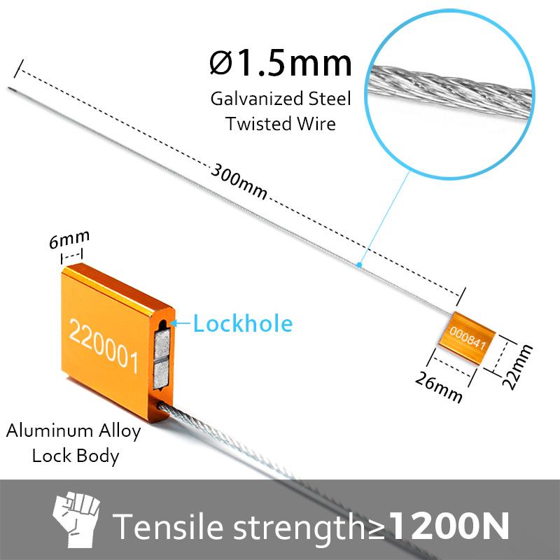 20pcs High Security Cable Seals Metal Container Steel Wire Tags Pull Tight Aluminum Shipping Locking Label Serial Number 30cm