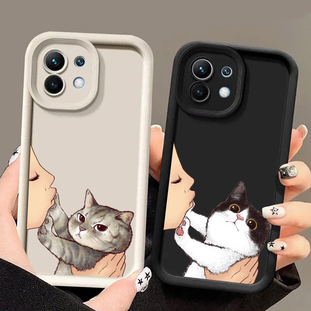 Phone Case For Xiaomi 14T 14 13T Pro 12 13 11 Lite POCO F3 F5 X3 X5 X6 M5s M6 Pro Soft Cover Cute Lovely Cat Kiss Refuse to kiss