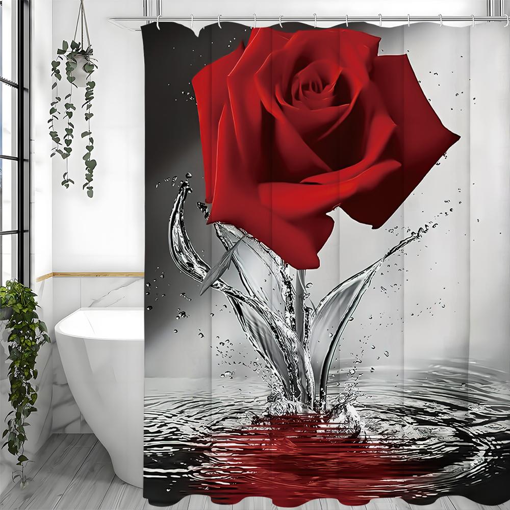 Rose Splash Shower Curtain, Bathroom Decorative Shower Curtain, Waterproof Shower Curtain with Hooks