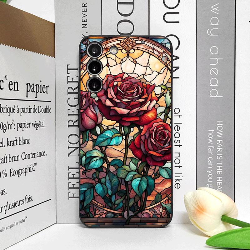 Colorful Glass Style Rose Flower Pattern Phone Case for Motorola Moto Edge 50 Fusion 60 Stylus 40 30 Neo G75 G85 G84 G54 Covers