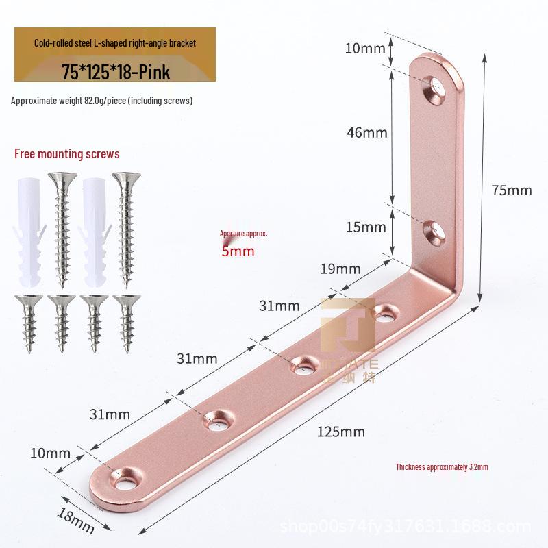 125x75 Wrought Iron L-Shaped Corner Bracket, 90° Right Angle Furniture Hardware Connector