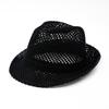Sombrero Fedora de Paja Calado de Malla de Verano Transpirable Protección Solar UV Retro Británico Casual Fresco