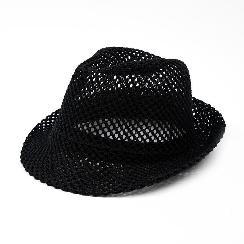 Sombrero Fedora de Paja Calado de Malla de Verano Transpirable Protección Solar UV Retro Británico Casual Fresco