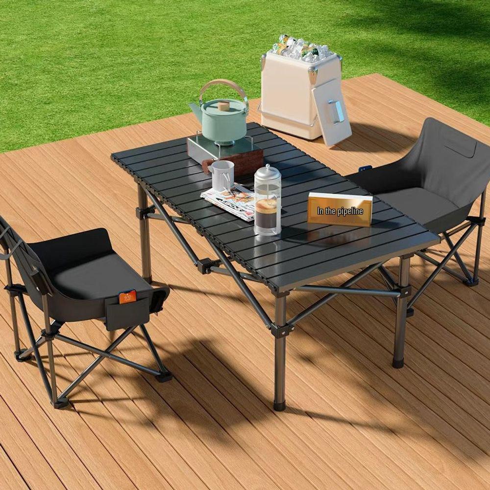 Portable Outdoor Folding Table and Chairs Set - Compact Egg Roll Design for Camping and Picnics