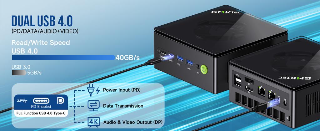 GMKtec-Mini PC K8 Plus Ryzen 7 8845HS, Ordinateur Gamer,Windows11Pro,DDR5, 5600Mhz,PCIe 4.0,Nvme, SSD, WiFi6, BT Stimule Mini PC