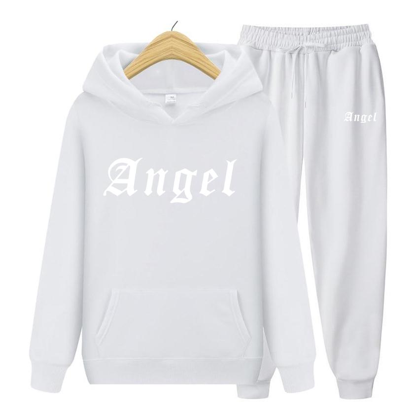 Damer Langermet Hettegenser Sett Angel Kreativitet Bokstavtrykk Mote genser Nyhet Skulderfall Klær Hette