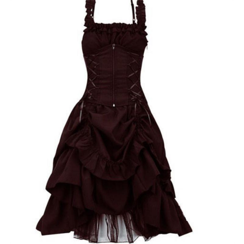 Women's Plus Size Gothic Corset Dress Vintage Lace Up Ruffle Layered Halloween Cosplay Prom Evening Party Formal Dress