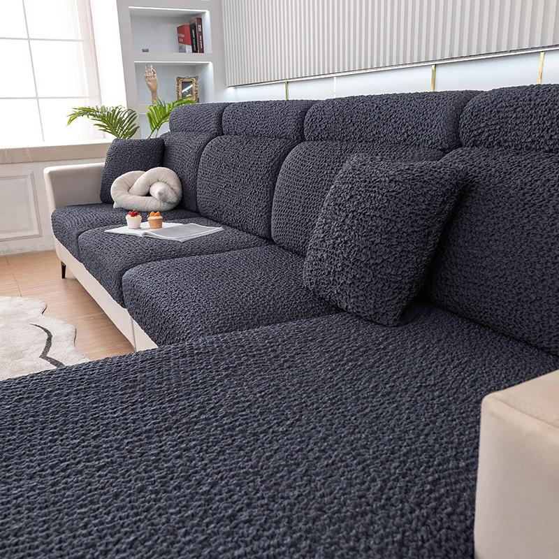 Cream Seersucker Sofa Seat Cushion Cover, Fully Encased Elastic Cover, Anti-Slip, Durable,Furniture Protector Pets Friendly 1Pc