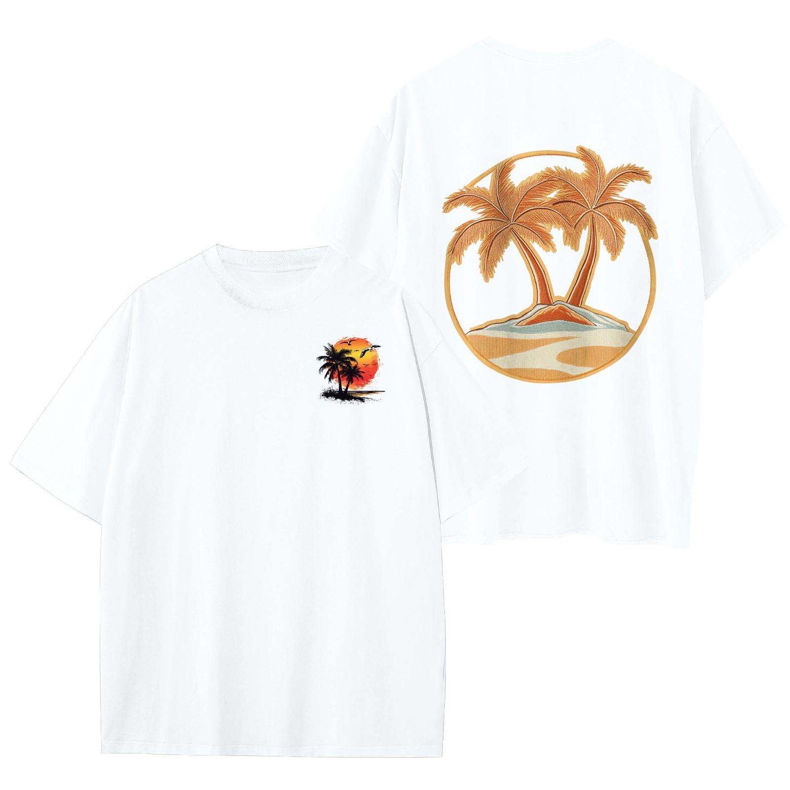 

Женский круглый вырез модный свободный гавайский принт короткие рукава XXL белый