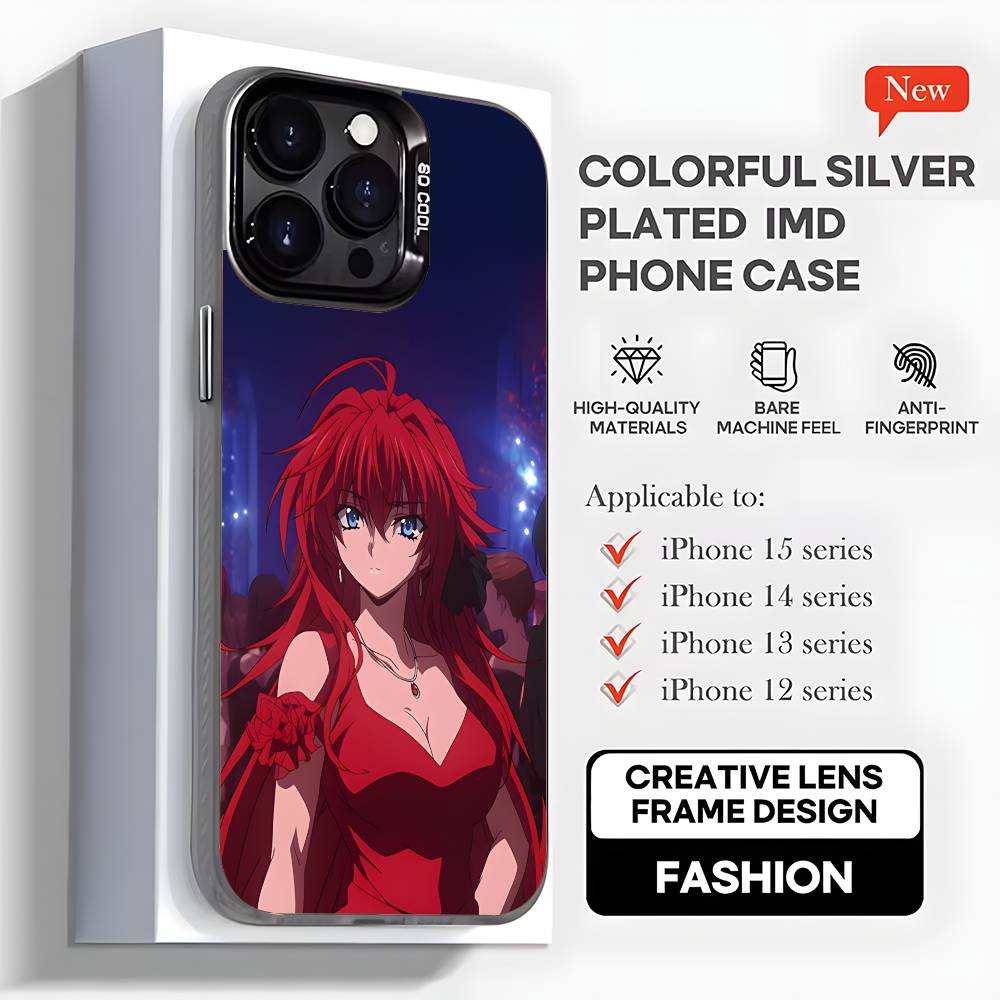 R-Rias Gremory High School Phone Case For iPhone 16,15,14,13,12,11,Mini,Pro,MAX,plus,Black Matte Shockproof Cover