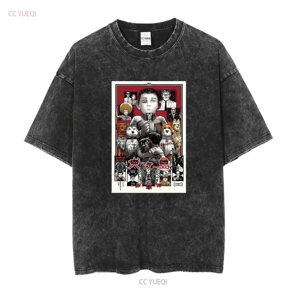 Wes Anderson Isle of Dogs Movie T Shirt Heavy Cotton Vintage Washed Slightly Versatile Designer Clothes Fashion Comfortable