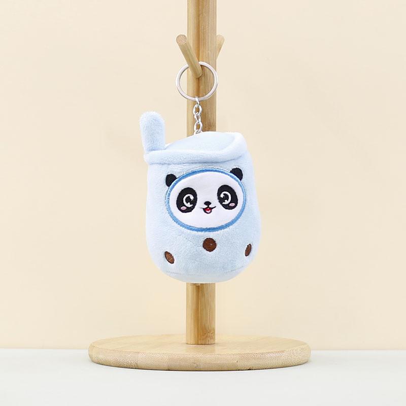 Niedlicher Panda-Plüsch-Teetassen-Schlüsselanhänger, farbenfrohes Stofftier, Hängedekoration