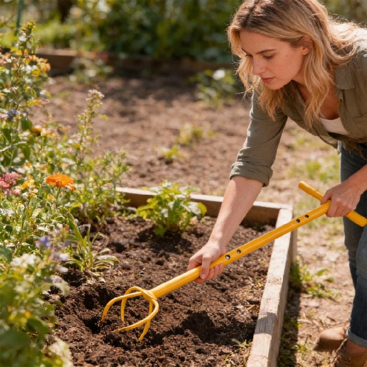 Multipurpose Yellow Gardening Tool constructed Of Carbon Steel For Home Planting Use