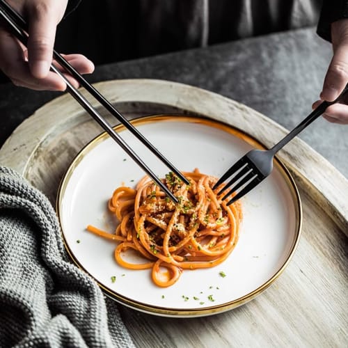 Hive Mind Nordic Style Cutlery Assortment Set (4 Pieces): Spoon, Fork, Knife, and Chopsticks