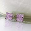 OEVAS 6x6mm Yellow Pink High Carbon Diamond Gemstone Earrings for Women 100% 925 Silver Classic Fine Jewelry