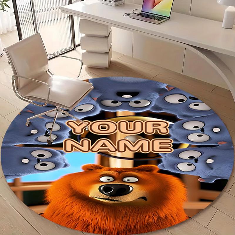 Personalized Grizzy Bear Round Chair Office Rug - Perfect for Mat, Office Chair & More - Ideal Gift for Birthdays and Holidays