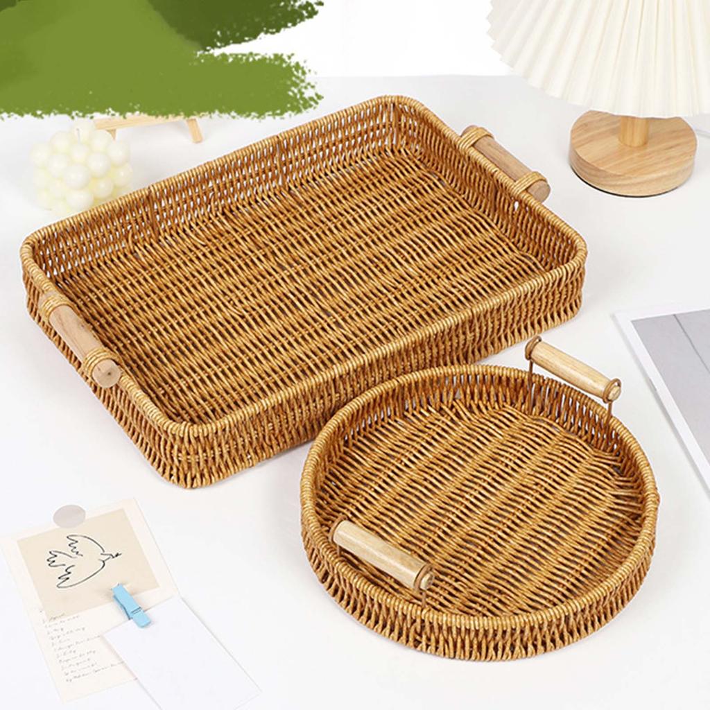 Handmade Wicker Storage Baskets Imitation Rattan Woven Baskets Compact Bread Fruit Organizer Home Organization Tray