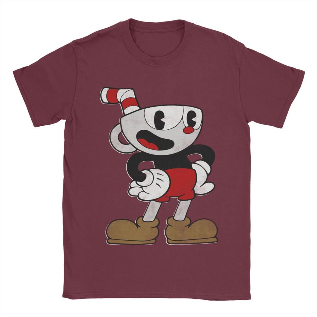 Cuphead T Shirt for Men Pure Cotton Vintage TShirts Crew Neck Tee Shirt Short Sleeve Clothes 4XL 5XL