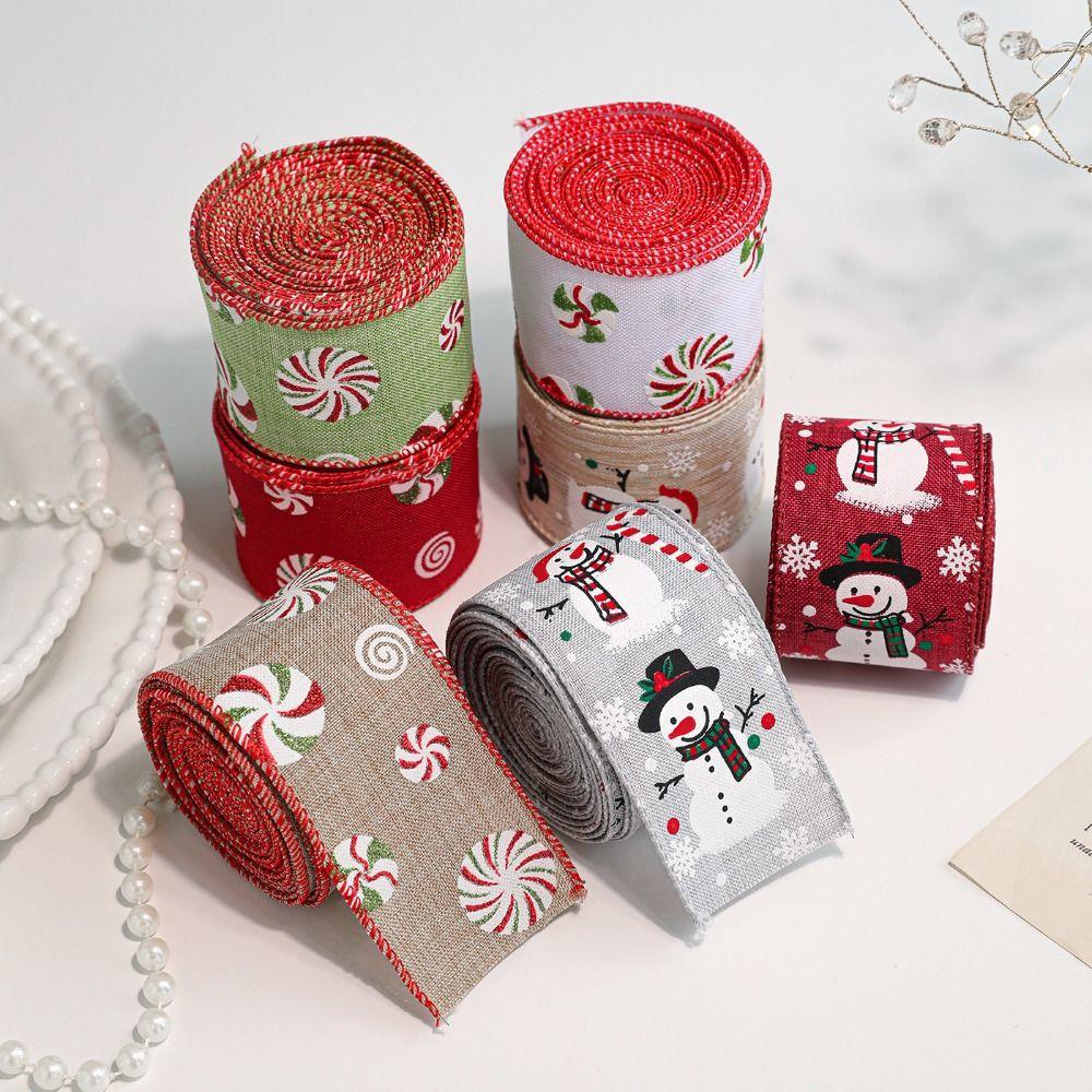 Cartoon 2M/Roll Christmas Tree Ribbon DIY Reinforced Edge Gift Packaging Webbing Snowman Fabric Wreath Making Tool Xmas