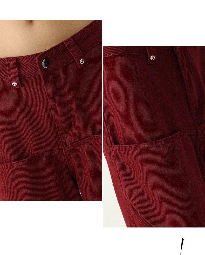 Women's Retro High-Waist Red Wide-Leg Jeans - Slimming, Versatile & Trendy
