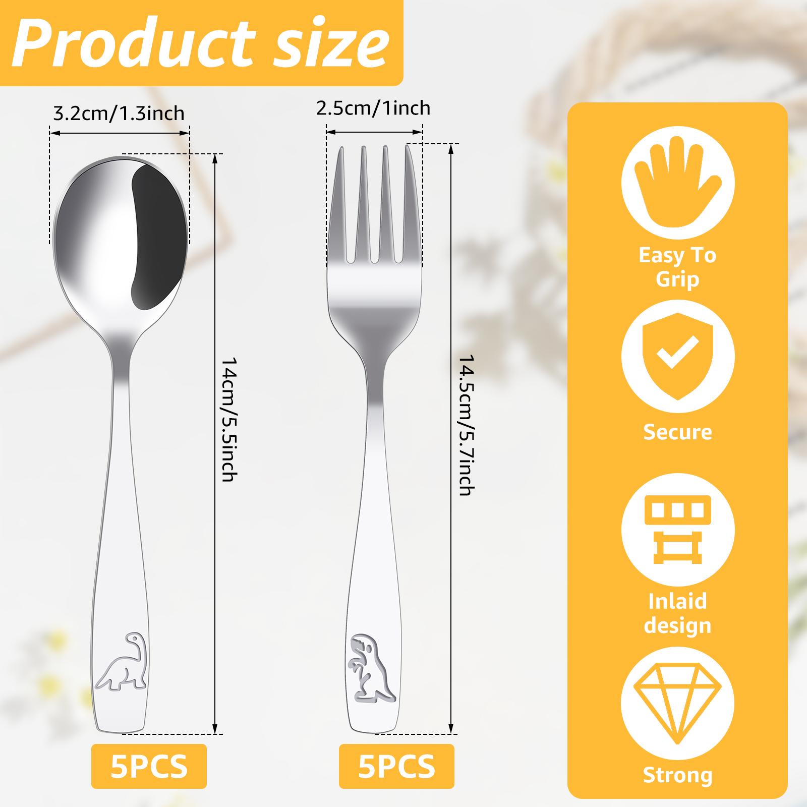 

10Pcs Kids Utensil Stainless Steel Children Cutlery Kit 5 Forks and 5 Spoons Childr Tableware for Learning Use Eating Utensils