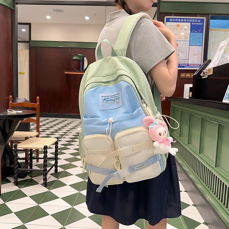 Nylon Student Backpack For Girls With Breathable Design And Geometric Pattern For School And Daily Use