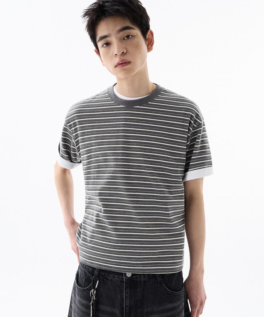 FILLUMINATE Semi-Crop Tone-On-Tone Striped T-Shirt - 3 Colors