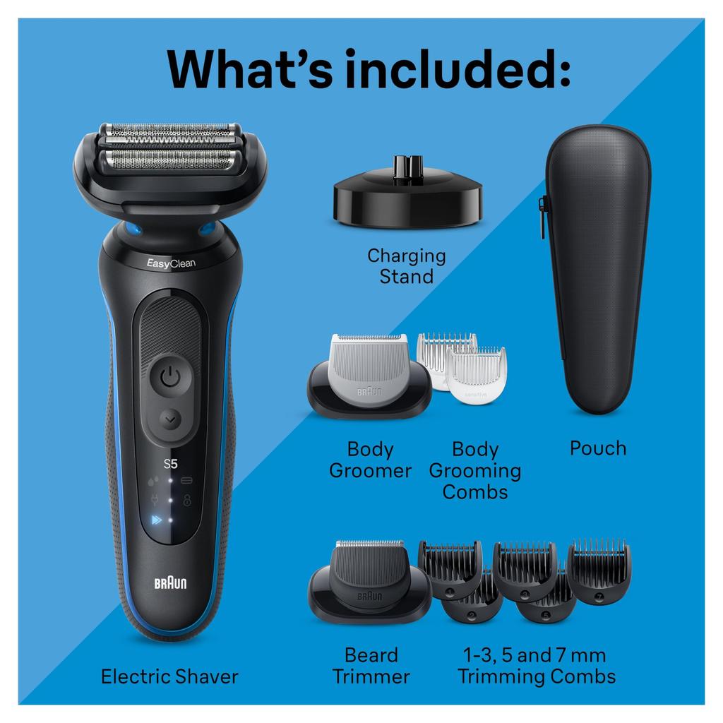 Braun Series 5 5150cs Men's Electric Shaver Wet & Dry Razor Foil Shaver Beard Trimmer Body Groomer Charging Stand Blue