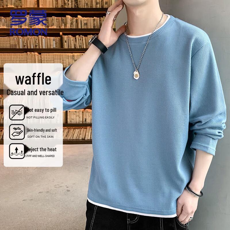 

ROMON Мужской повседневный вафельный свитер с длинным рукавом, имитирующий двухслойный 2XL