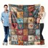 Vintage Patchwork Flannel Blanket, Boho Floral & Heart Pattern Throw, Soft Cozy For Bohemian Home Decor, Warm Sofa Couch Gift