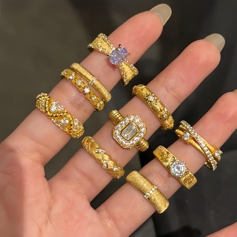 Li Luo Vintage Gold Gebürsteter 925 Sterling Silber Verstellbarer Damenring