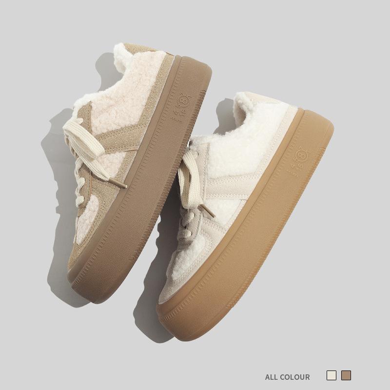 Cold sticky shoes lamb wool cotton shoes spell niche velvet warm board shoes winter new daily training shoes