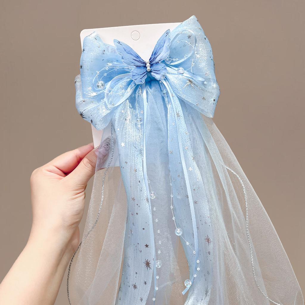 Fairy Princess Tulle Bow Hair Clip for Girls, Soft Mesh Headpiece for Birthday & Photography, Comfortable Anti-Slip Kids Hair Accessories