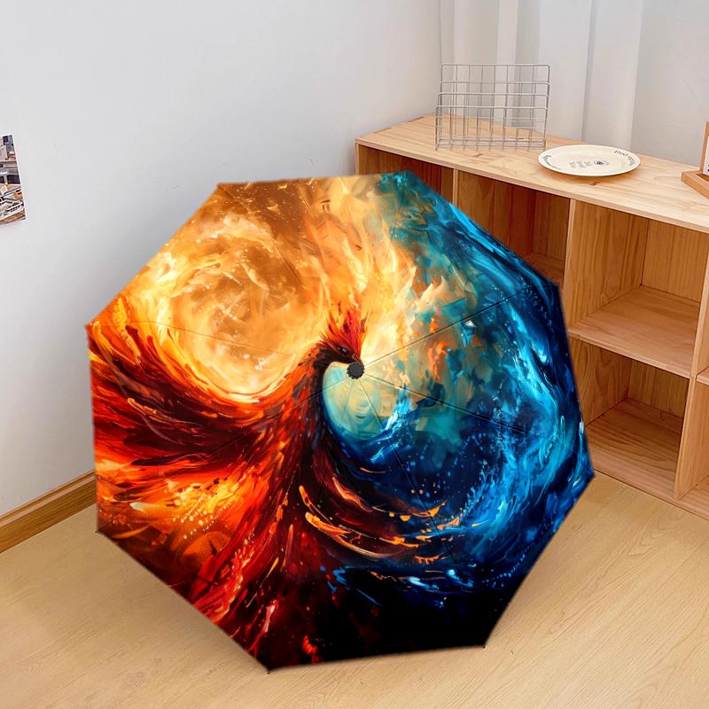1 PC Automatic Folding Umbrella - Beautiful phoenix Pattern, Portable & Foldable Design with 8 Ribs, Christmas Birthday Gifts
