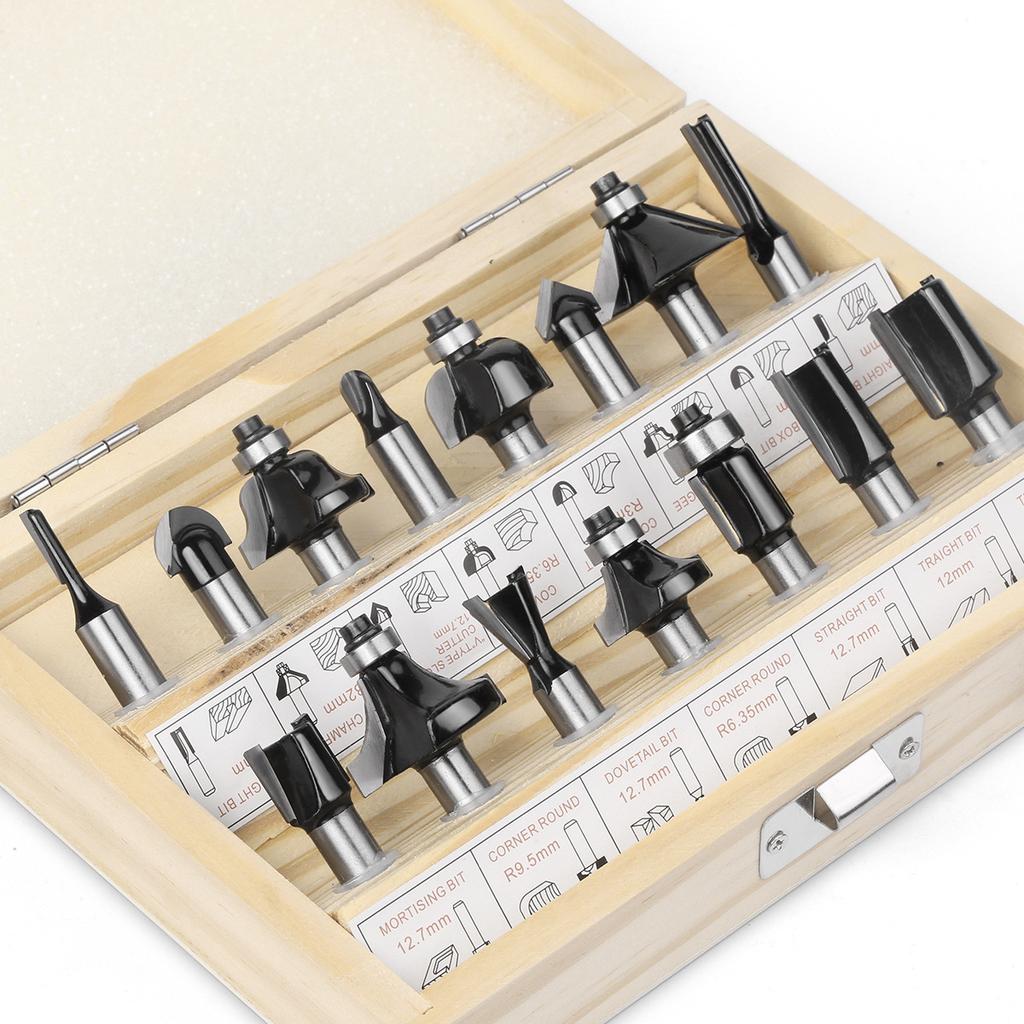 15-Piece 8mm Router Bit Set - Wood Trimming & Carving Kit