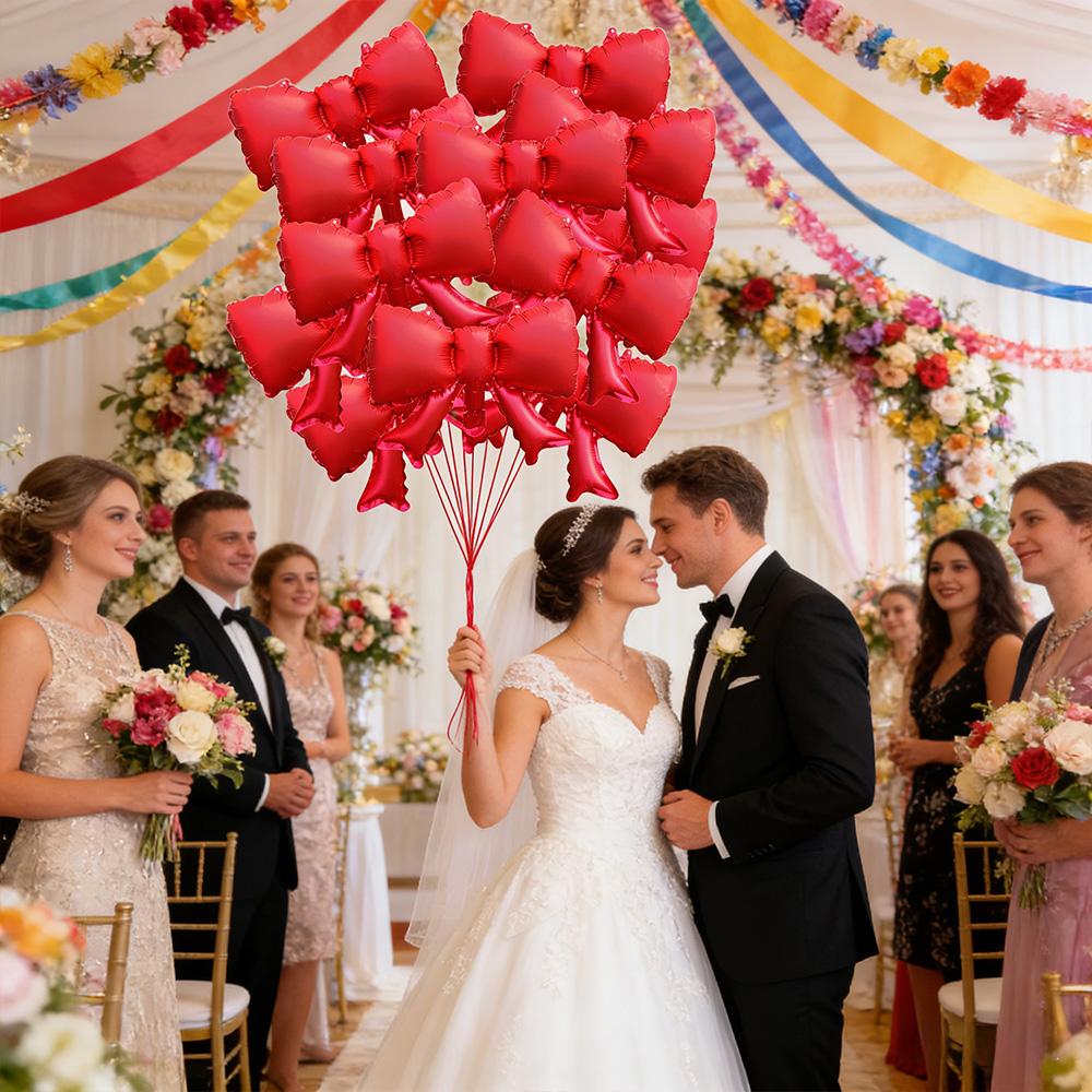 8Pcs 15-Inch Bowknot Foil Balloons, Matte Red Ribbon Mylar Balloons, Aesthetic Bow Shape Decorations for Wedding, Anniversary