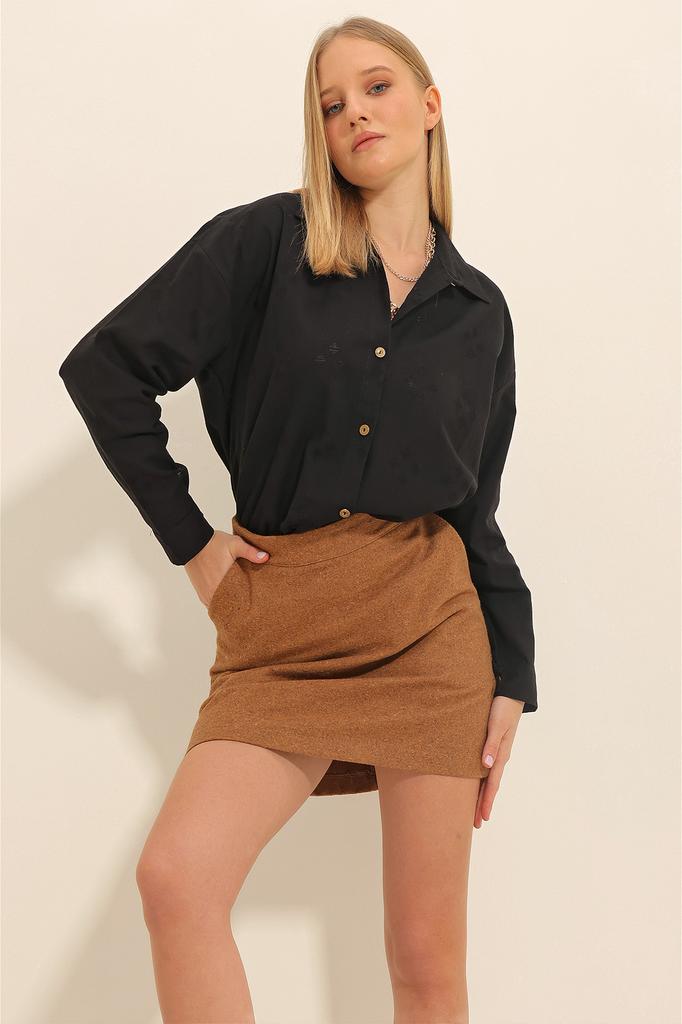 Damen Hemd Neue Saison Mode Fuchsia Motiv Oversize Leinen Hemd