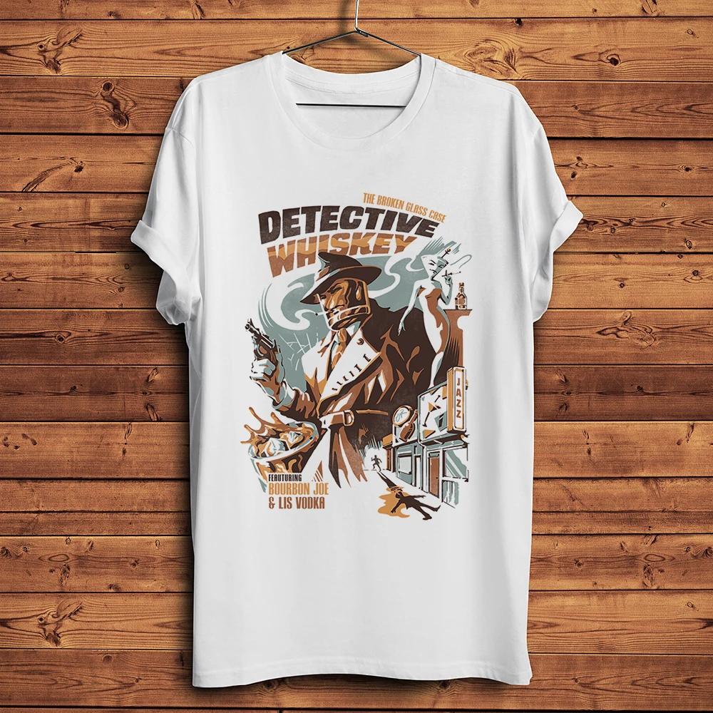 Detective Whiskey Martini Man Funny Vintage Tshirt,Casual Short Sleeve T-Shirt,Unisex Drinker T