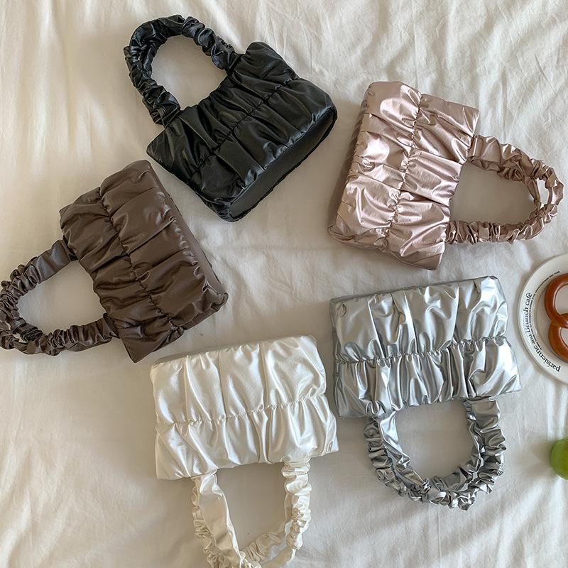 Leather Small Bucket Shoulder Bags with Pleats for Women Summer Bag and Crossbody Foldable Tote Bags