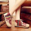 andmade mbroidery ound oe ace-up loral ewing Linen otton Shoes nkle oots For omen